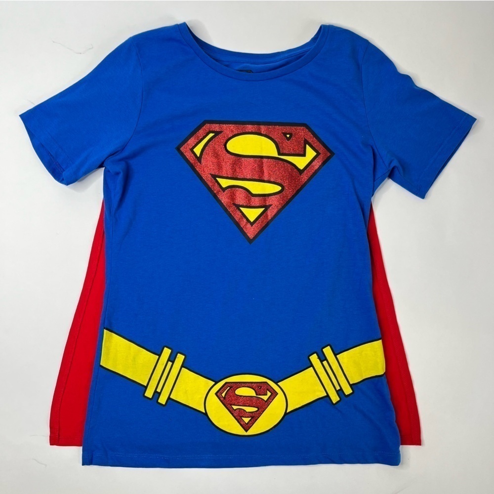 NEW Superman DC Blue Graphic T-Shirt Removeable Red Cape Halloween Costume Shirt